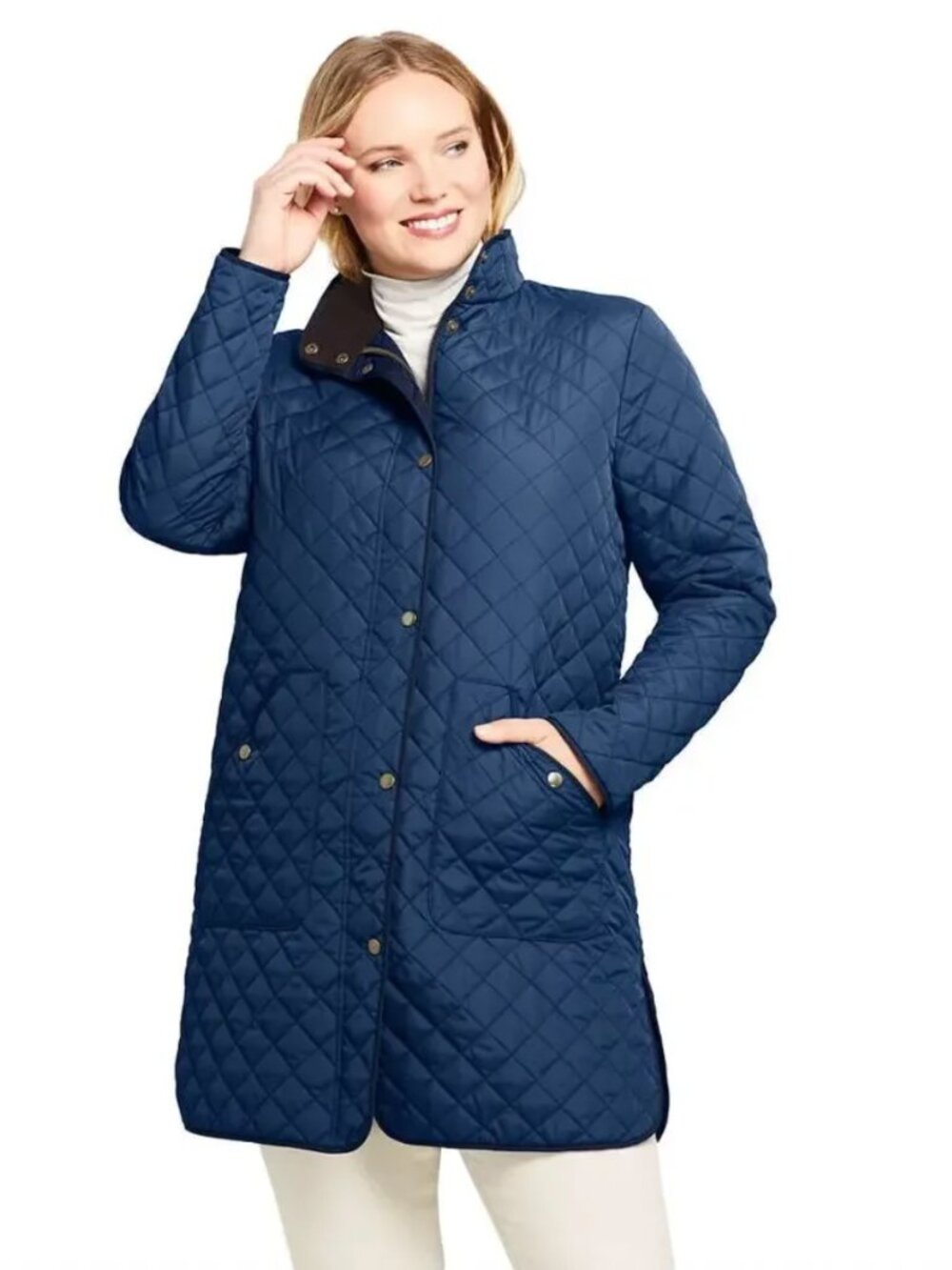 Lands End Quilted Barn Coat S (6-8), Navy, Corduroy Collar, Primaloft